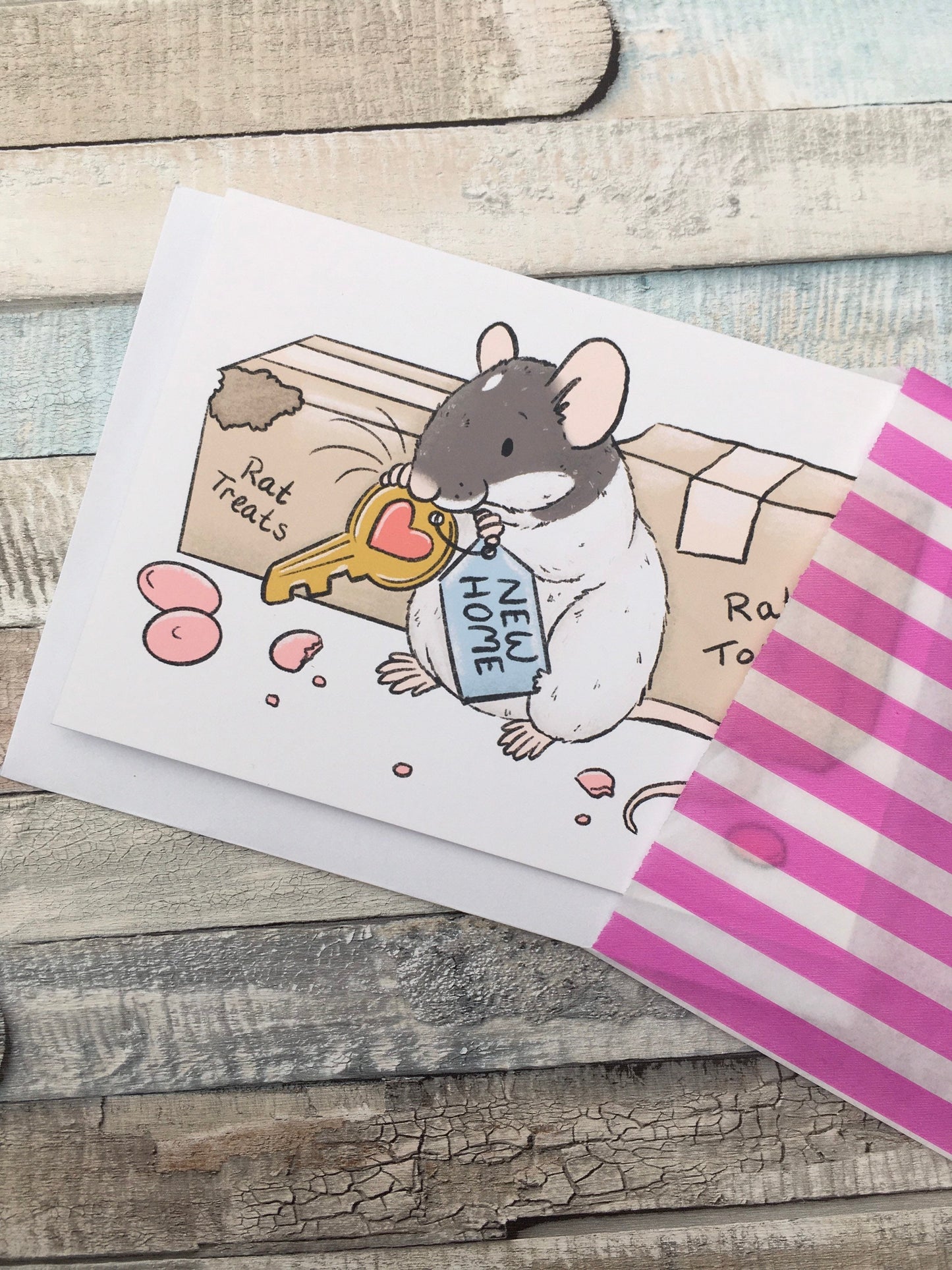 New Home Cute Rat Greeting Card - A6 Size With White Envelope - Fancy Rat Art - Moving, New Home Card