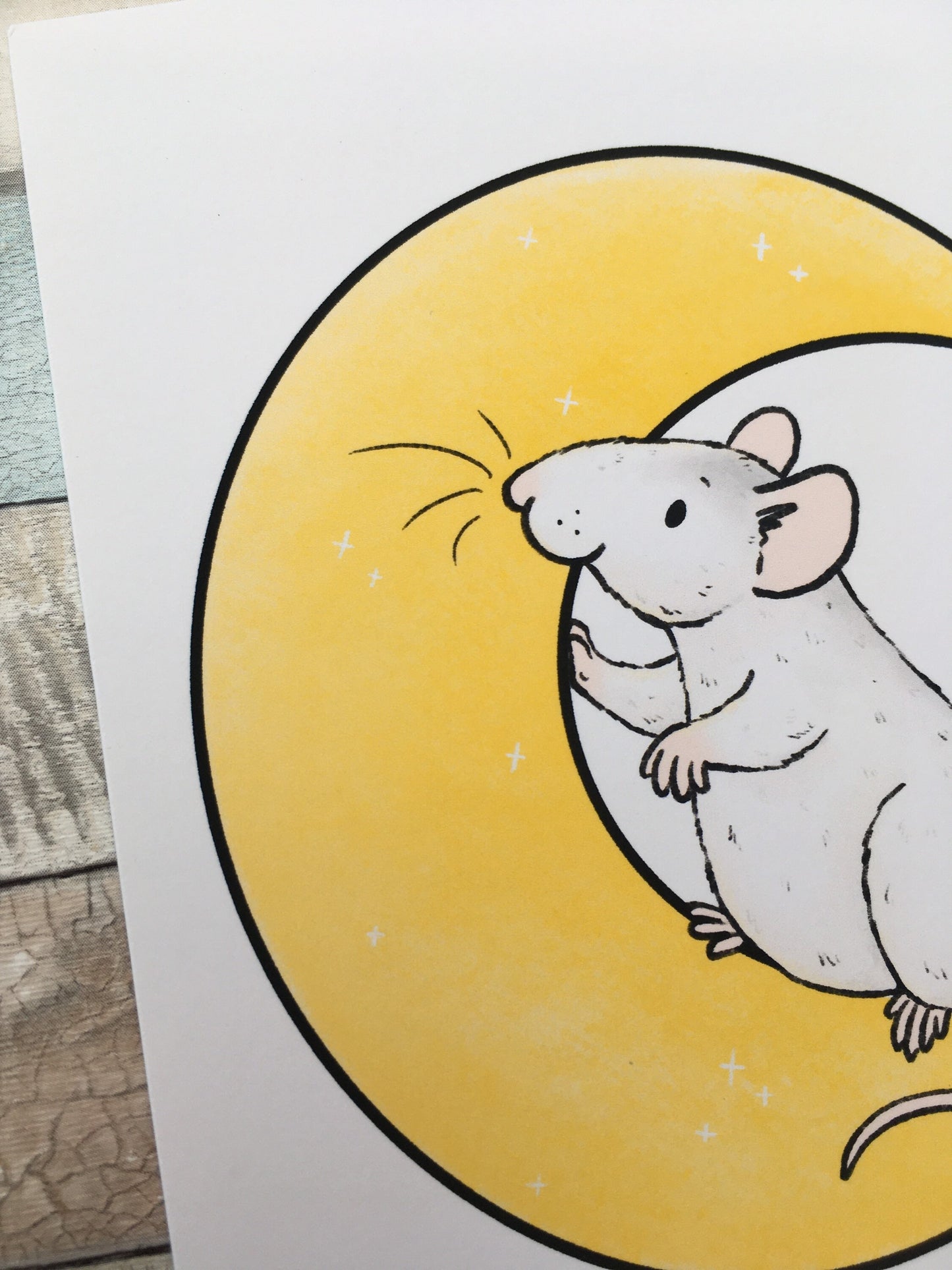 Lunar Space Rat Art Print - A5 and 6 x 4 Inch Sizes - Cute Rat Wall Art - Fancy Rat Gift