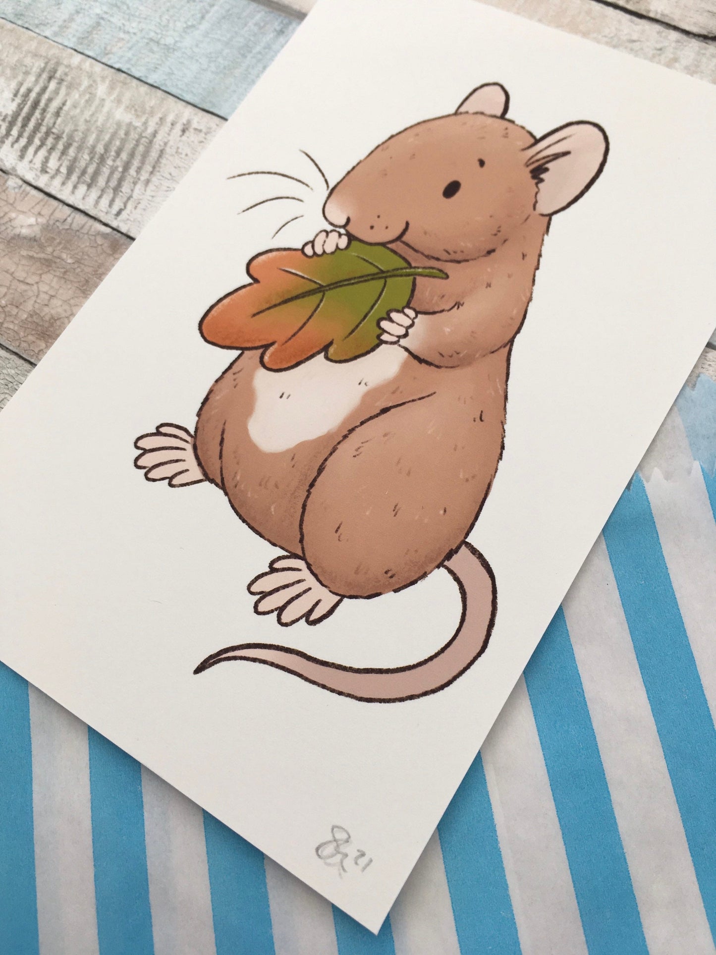 Leaf Rat Art Print - A5 and 6 x 4 Inch Sizes - Cute Pet Rat Wall Art - Fancy Rat Gift