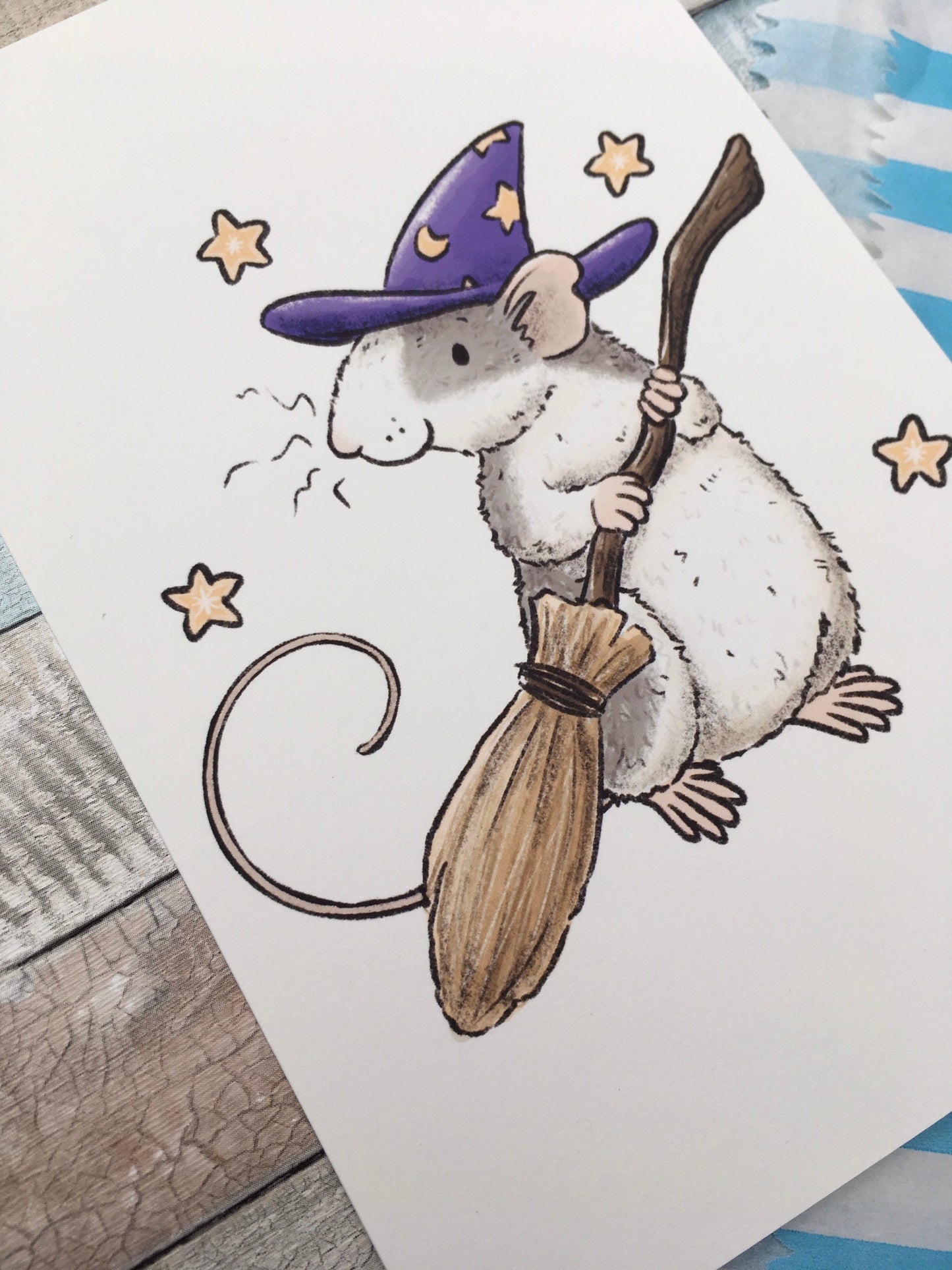 Willow The Witch Rat Art Print - A5 and 6 x 4 Inch Sizes - Cute Pet Rat Wall Art - Fancy Rat Gift