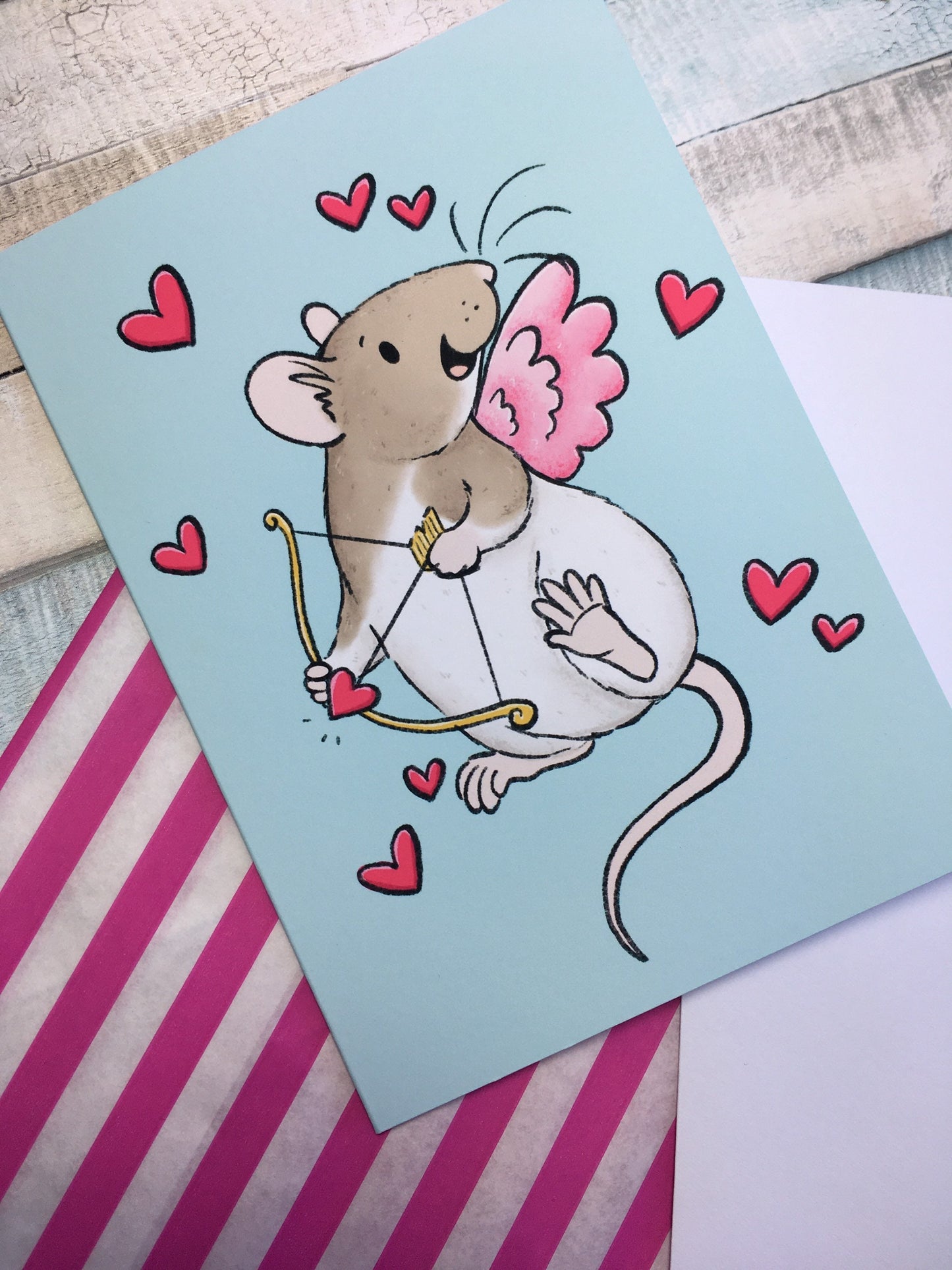 Cupid Rat A6 Greeting Card - Cute Hooded Rat Blank Greeting Card - Fun Pet Rat Gift