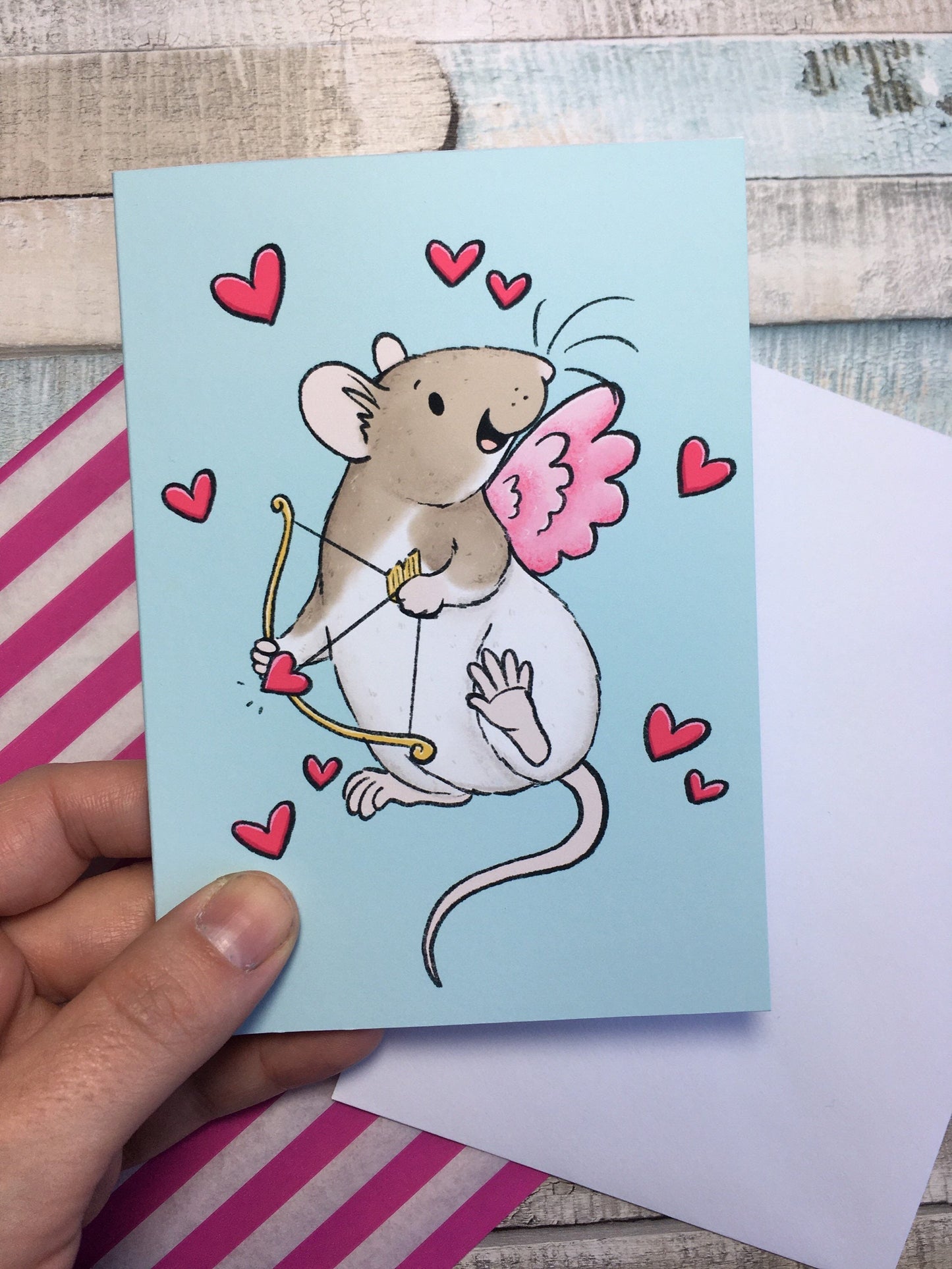 Cupid Rat A6 Greeting Card - Cute Hooded Rat Blank Greeting Card - Fun Pet Rat Gift