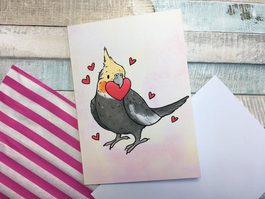 You Stole My Heart Cockatiel A6 Greeting Card - Cute Cockatiel Blank Greeting Card - Cockatiel Valentine
