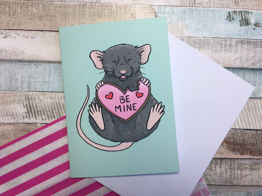 Be Mine Rat A6 Greeting Card
