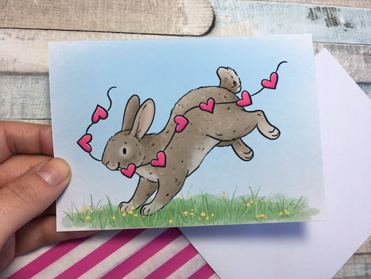 Bunny Love A6 Greeting Card - Cute Brown Rabbit Blank Greeting Card - Bunny Valentine