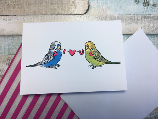 I Love You Budgie A6 Greeting Card - Cute Budgerigar Love Card - Budgie Valentines Day Card