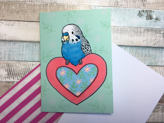 Budgie Heart A6 Greeting Card - Blank Cute Budgie Love Card - Budgie Valentines Day Card - Budgie Anniversary Card