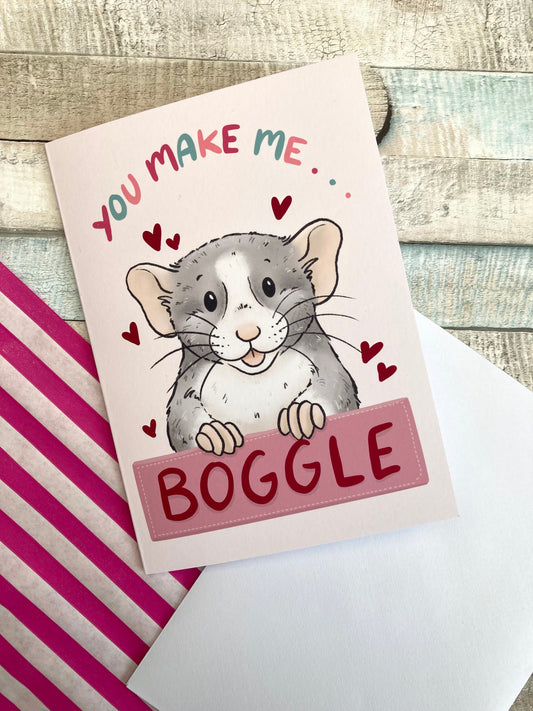 You Make Me Boggle | Cute Fancy Rat Greeting Card | Pet Rat Valentine